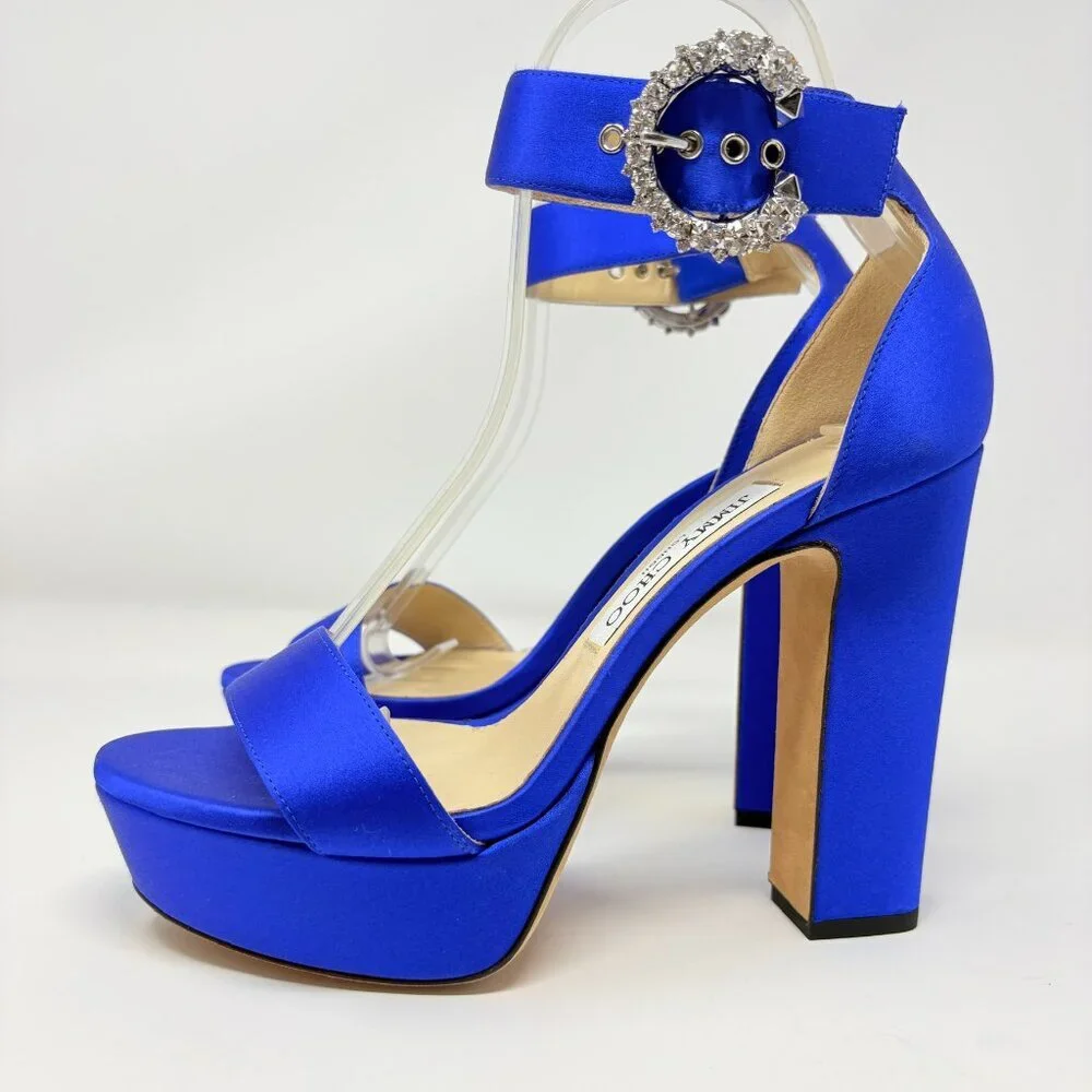 Jimmy Choo Mionne 120 Satin Platform Sandal Heel Blue Size 37 / 7 - Picture 8 of 15